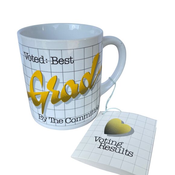 Voted Best Grad Vintage Mug Applause 1986 Grid Ceramic Graduation Gift Yellow - Picture 1 of 4